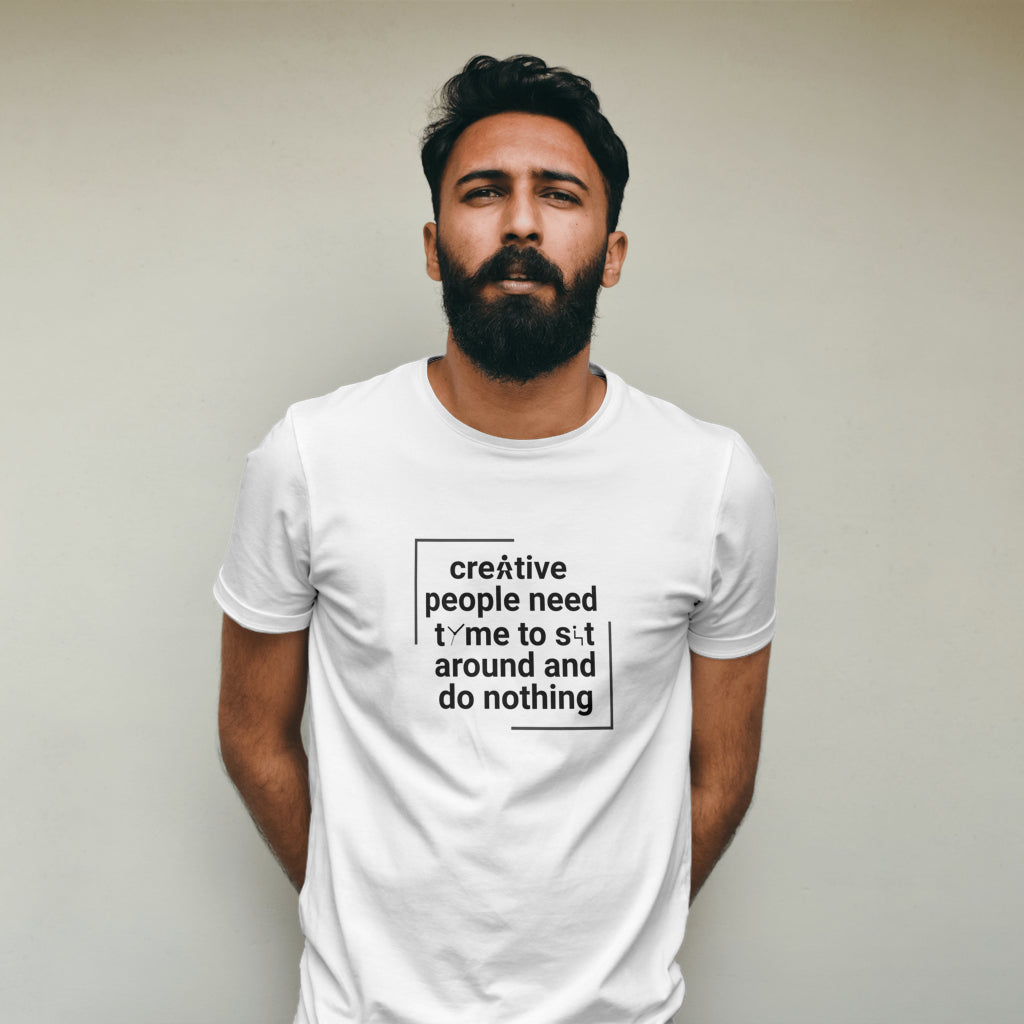 Esticky “Creative people need time to do nothing” quote t-shirt, view 2