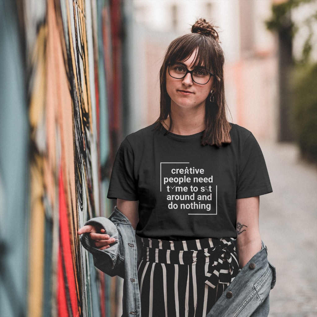 Esticky “Creative people need time to do nothing” quote t-shirt, view 3
